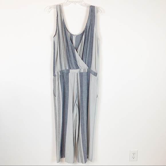Cloth and stone stripe linen jumpsuit wrapped back - Picture 3 of 8